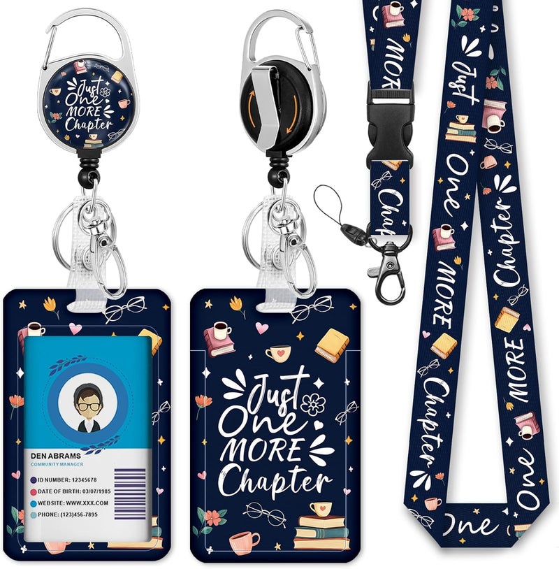 GIANCOMICS Book Lover Lanyards for Id Badges, Readers ID Badge Holder with Retractable Reel, Funny Teacher Lanyard with Keychain Clip Name Tag Card Holder for Women Gift - Image 1